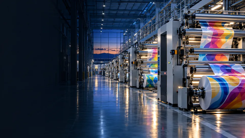 Illustrative view of a flexible-packaging production hall